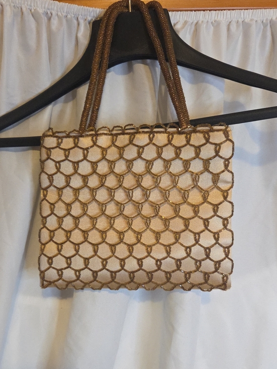 Handbags - Beaded Gold and Cream Evening Tote
